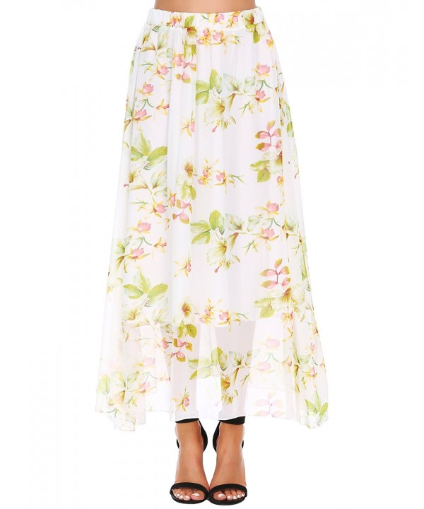 Pleated Floral Chiffon Womens Elastic