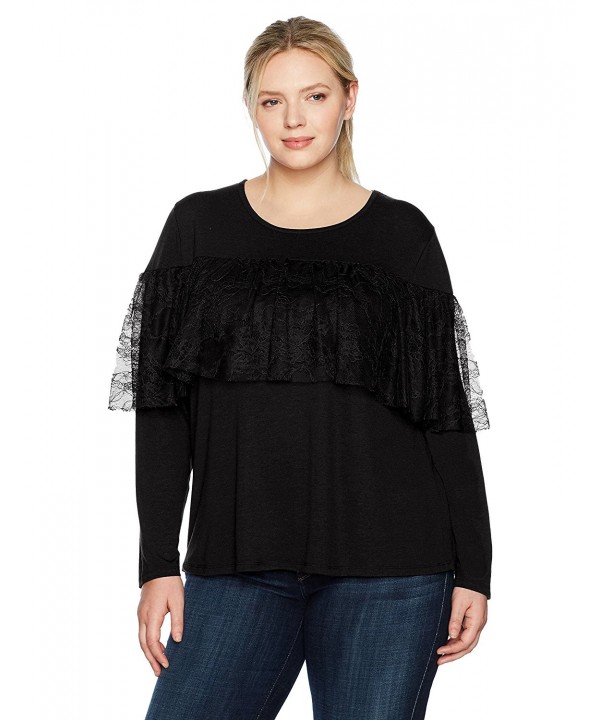 WallFlower Womens Ruffle Sleeve Black