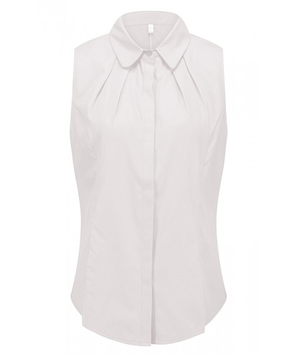 Women's Cotton Sleeveless Button Down Shirt Collared Pleated Blouse ...