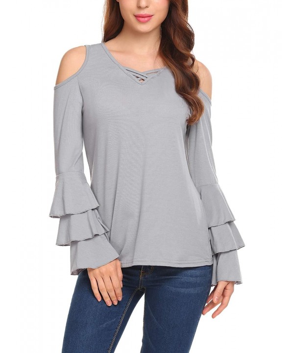 EASTHER Womens Casual V Neck Shoulder