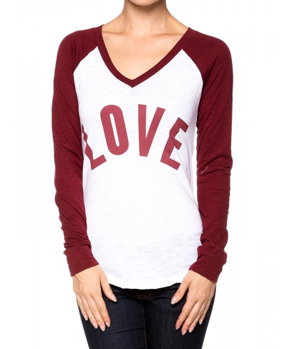 Baseball Contrast Sleeve V neck Burgundy