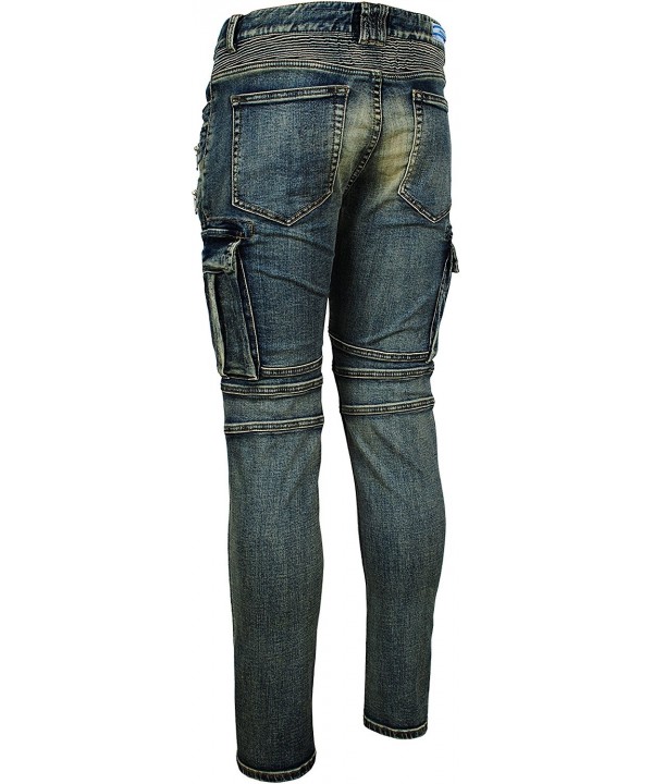 Men's Biker Slim Distressed Washed Cotton Cargo Jeans - Distressed ...