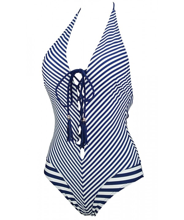 Reversible Swimsuit Backless Monokinis - Striped Navy - CO1802D96HG