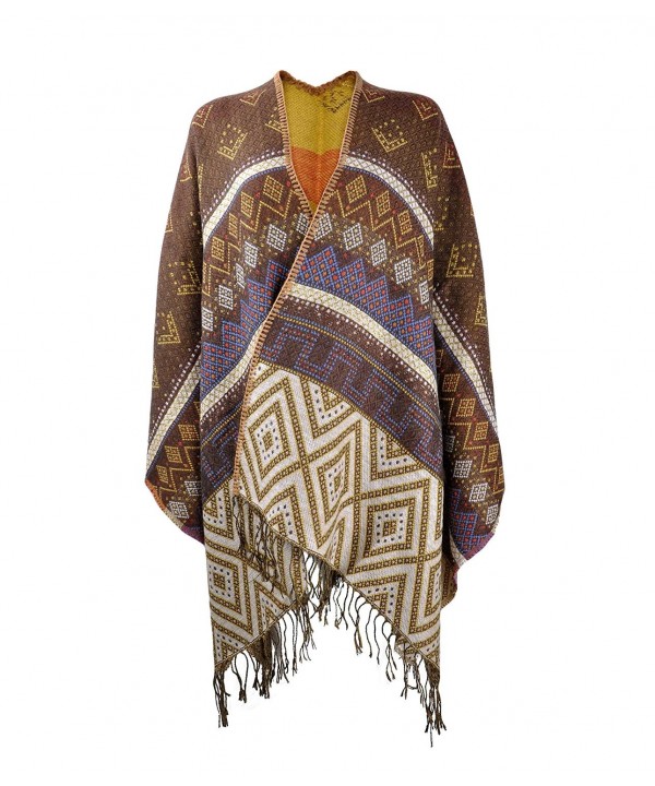 ZLYC Geometric Blanket Poncho Fringe