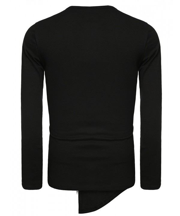 Men's Shirts Casual Zipper Shirt Irregular Long Sleeve T Shirt - Black ...