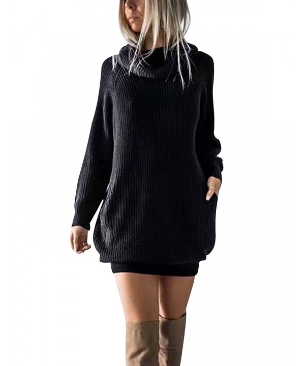 Women's Winter Warm Loose Turtleneck Oversized Pullover Sweater Dress ...