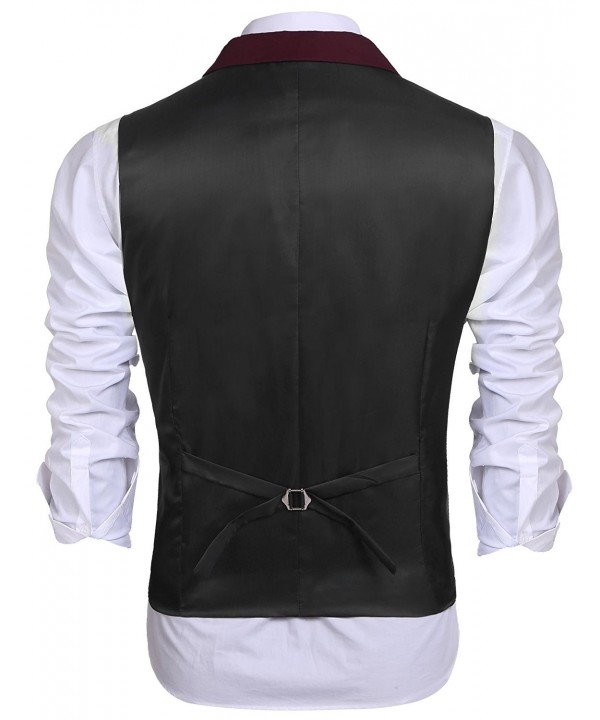 Men's V-Neck Lapel Sleeveless Suit Vest Slim Fit Skinny Dress Vest Waistcoat - Black - CA189T45629