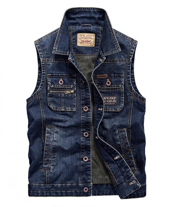 Amoystyle Denim Chest Pockets Asian