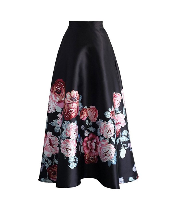 Women's Floral Print Colorblock High Waisted A-Line Long Maxi Skirt ...
