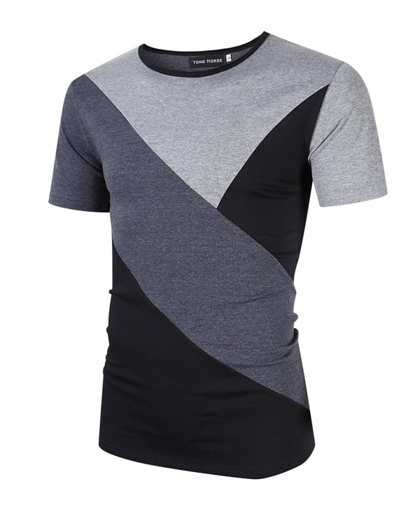 Men's Casual Classic Fit Tops Contrast Color Stitch Crew Neck Short ...