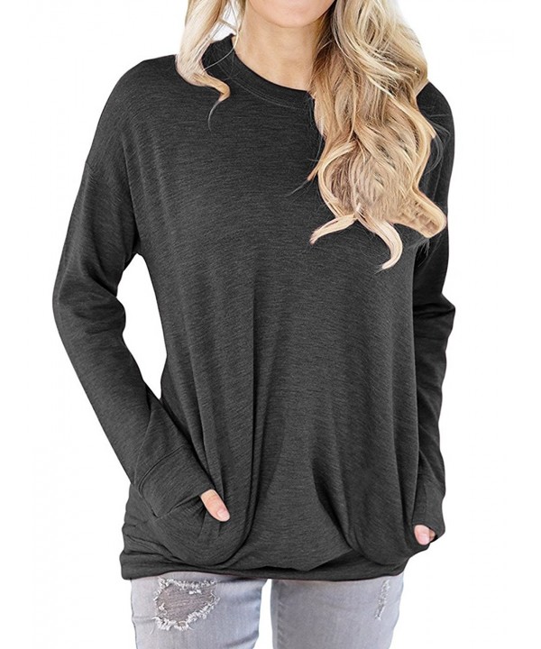 Women Long Sleeve Round Neck Sweatshirt Casual Pullover Loose Tunic T ...