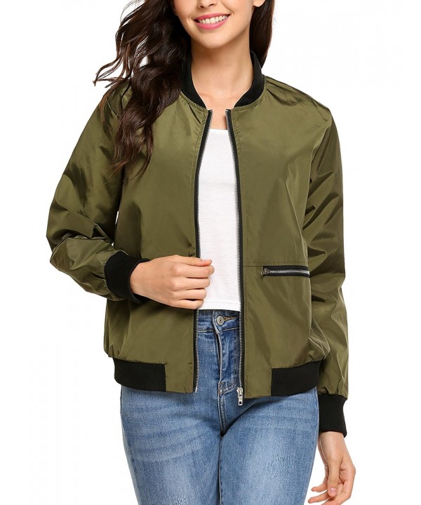 Women Classic Bomber Jacket Windbreaker Zipper Quilted Lightweight Coat ...