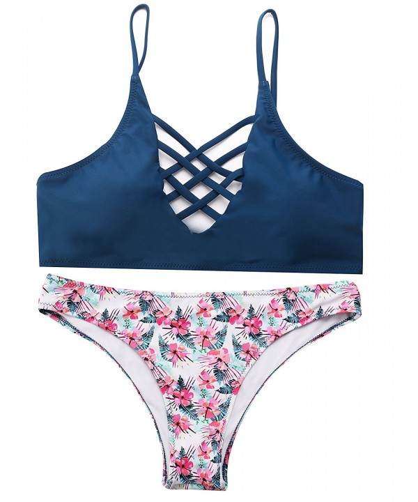 Bikini Swimsuit Crisscross Floral Bottom