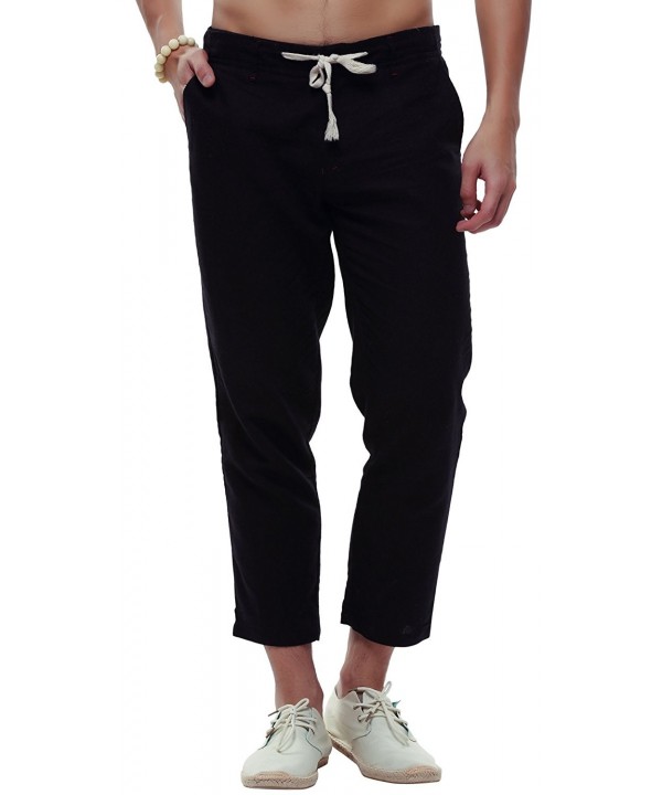 Men's Classic Drawstring Waist Tapered Flat-Front Linen Capris - Black ...