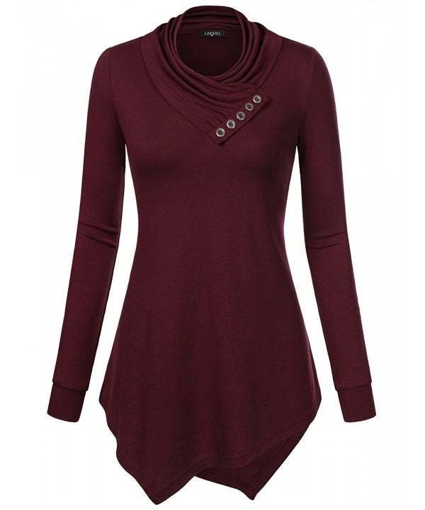 Women's Long Sleeve Asymmetrical Cowl Neck Tunic Top - Dark Red ...