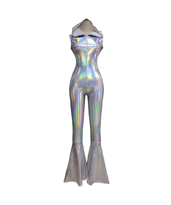 Iridescent Holographic Sleeveless Jumpsuit 8083Silver