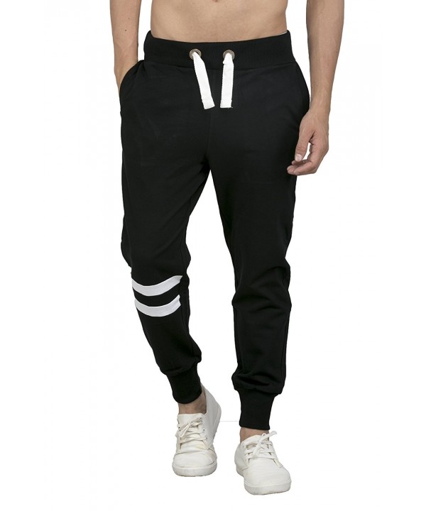 Men's Fleece Jogger Track Pants - Jet Black-white - CM12GA8FBHX