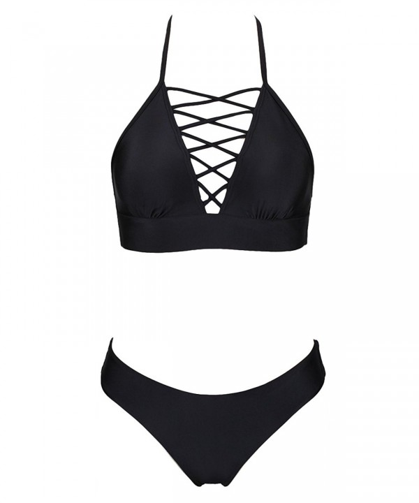 Halter Bikini Longline Swimsuit Black
