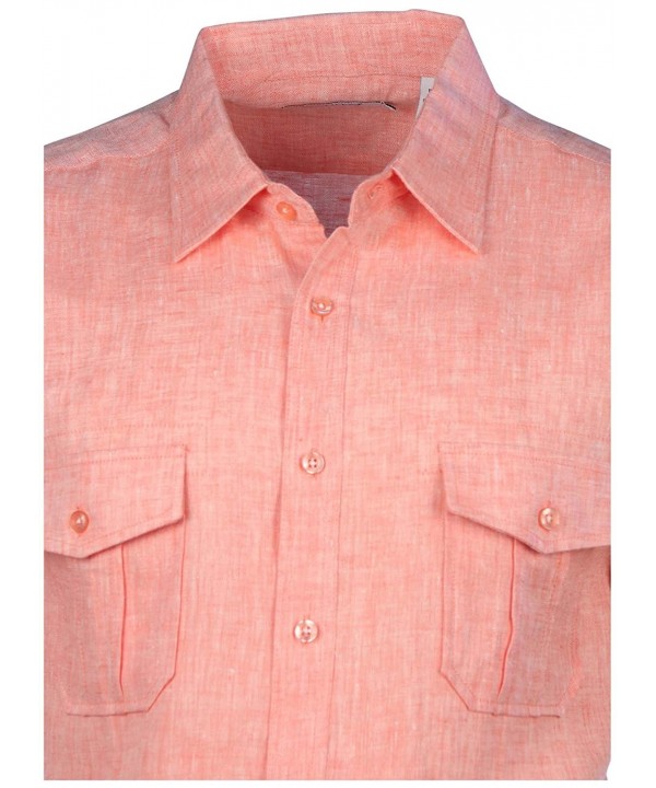 Collection Men's Linen 2-Pocket Short Sleeve Button Down Shirt - Orange ...