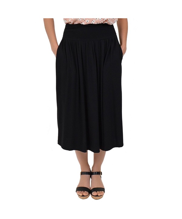 Women's Plus Size Midi Pocket Skirt - Black - C817YY43IWA