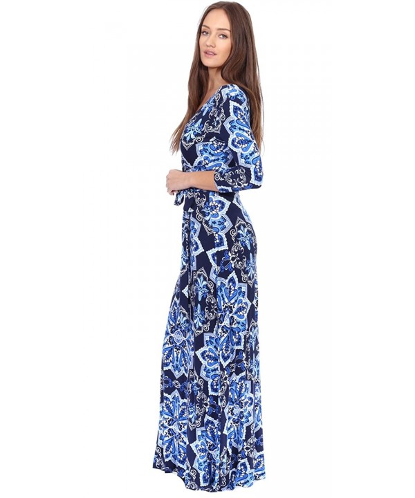 Faux Wrap Maxi Dress With Sleeves - Casual Floral Long Dress - Made In ...