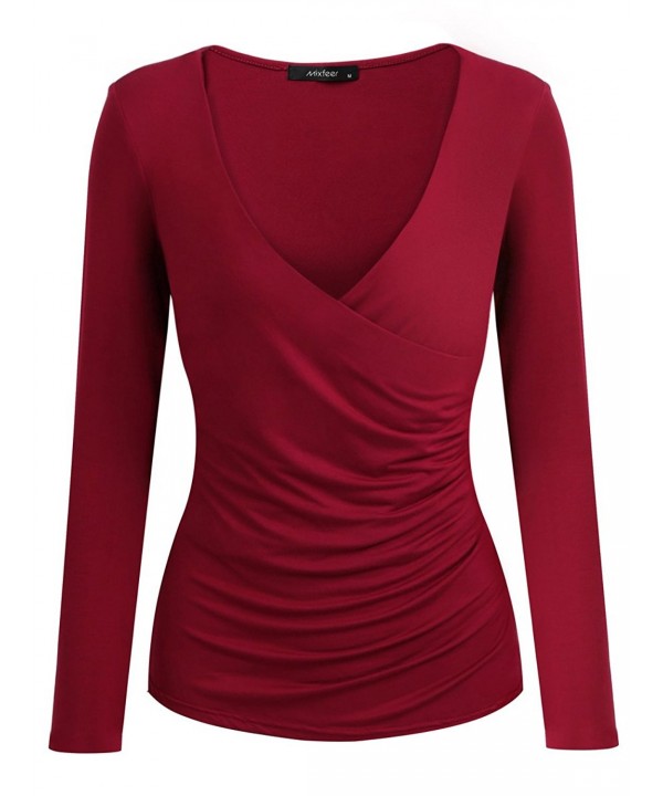 red v neck shirt women's