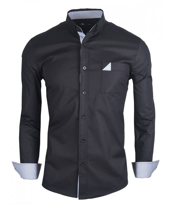 Mens Classic Slim Fit Dress Shirt Casual Shirt - Black - C7182IDAYAT