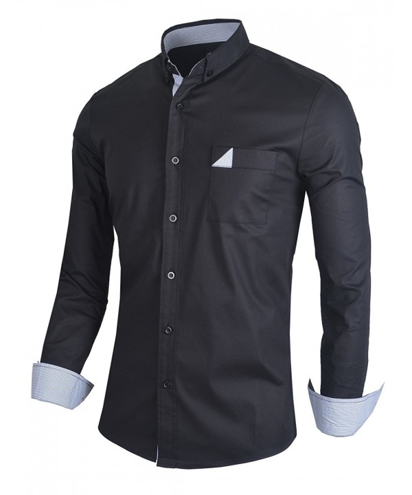 Mens Classic Slim Fit Dress Shirt Casual Shirt - Black - C7182IDAYAT
