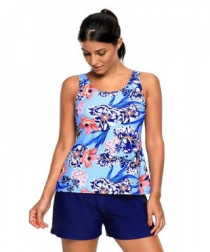 Womens Beach Floral Printed Tankini Top Set Swimsuit Swimwear - Blue ...