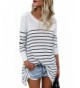 LOSRLY Striped Sweater Pullover Tops White