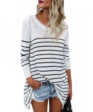 LOSRLY Striped Sweater Pullover Tops White