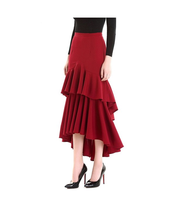 AOMEI Womens Pleated Ankle Length Ruffles