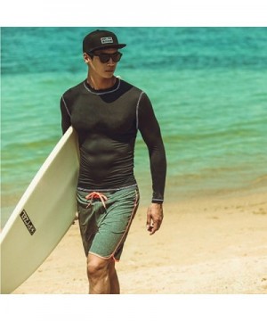 Men's Quick-Dry Rash Guard Swim T-Shirts Surf UPF 50 Long-Sleeve Tee -  Black - CL180LCHIDN