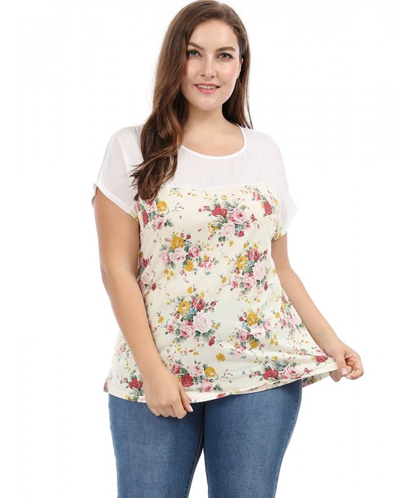 Agnes Orinda Women's Plus Size Dolman Sleeve Print Shirt Sheer Floral ...