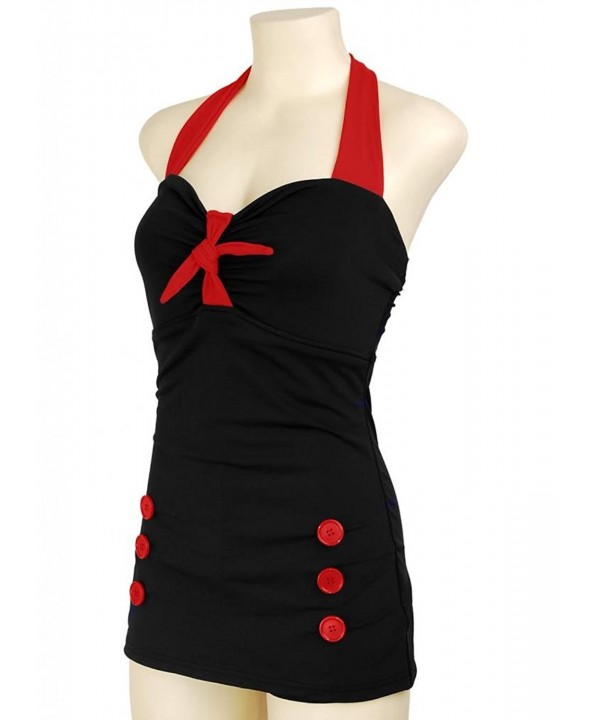 Women's Bow Front Vintage Pin up Rockabilly Swimsuit - CH11F4EXMNV