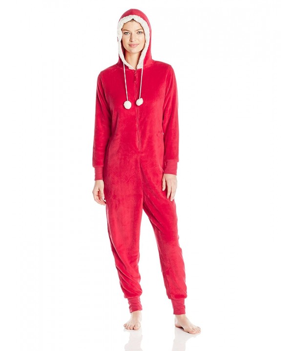 Women's Plush Specialty Santa Onesie - Red - CX12MY9UK5P