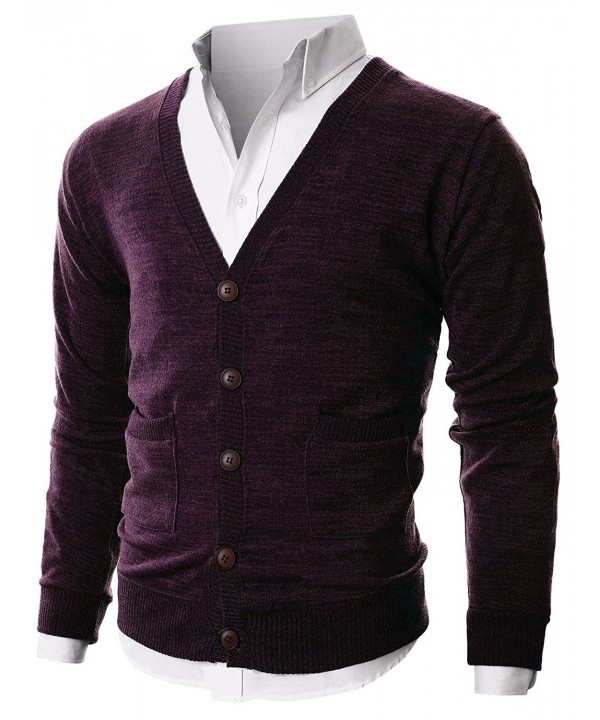 Mens Slim Fit Ribbed Knit Cardigan With Pockets - Purple - CP12O7YADV9