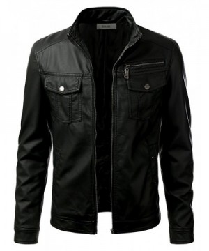 Mens Long Sleeve Premium Stand Collar Zip Up Faux Leather Jacket ...