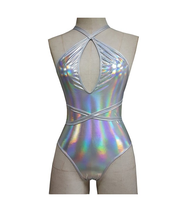 Silver Holographic Bodysuit Swimsuits silver