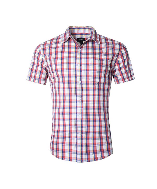 Men's Western Casual Button Down Short Sleeve Plaid Shirt - Red&blue ...