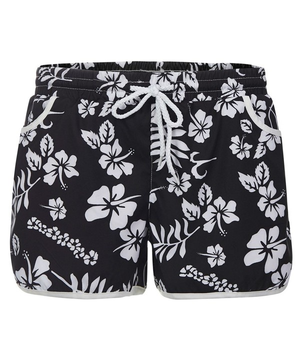 Women's Floral Boardshort Elastic Waistband Beach Shorts With ...