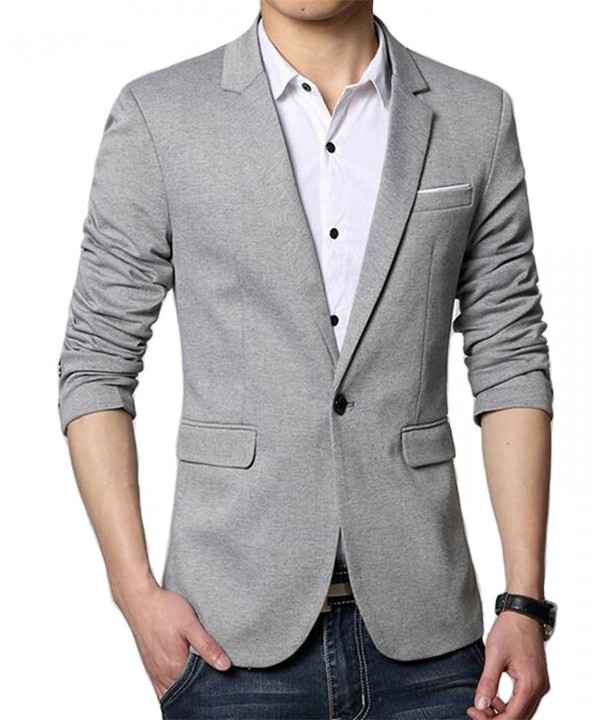 Men&#39;s Premium Casual One Button Slim Fit Blazer Suit Jacket - Grey - CQ12O3IJS4S