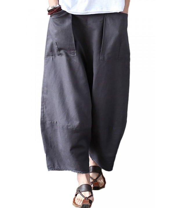 Women's Fashion Wide Leg Linen Pants Capri Trousers with Pockets ...