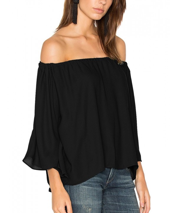 ALLY-MAGIC Women's Off Shoulder Tops Short Sleeves Shirt Strapless ...