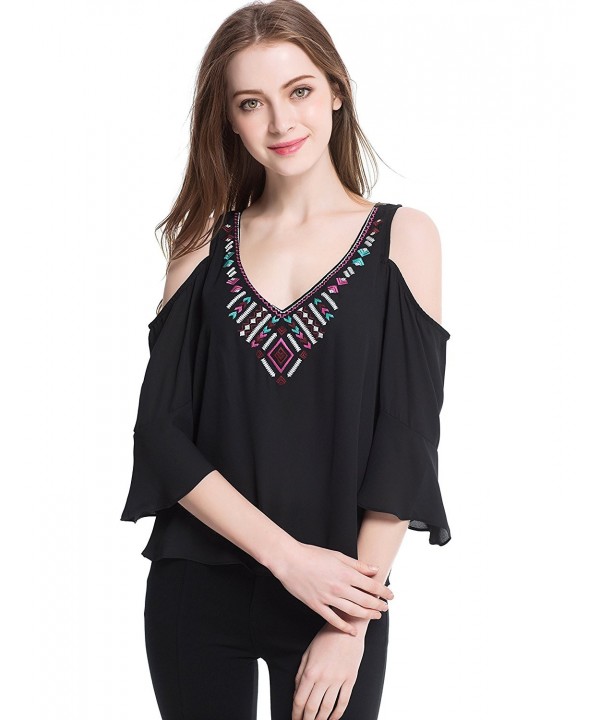 Sweetylove Ethnic Embroidery Chiffon Shoulder