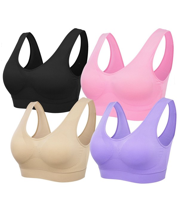 Women's Sports Bra Seamless Bra Tank Style Sleep Bra - Black+beige+pink ...