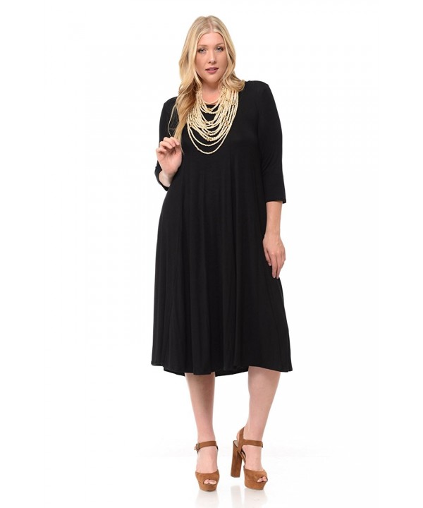 Women's A-Line Trapeze Midi Dress Plus Size - Made In USA - Black - CW12C68AY23