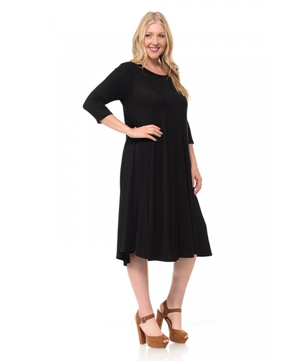 Women's A-Line Trapeze Midi Dress Plus Size - Made In USA - Black ...