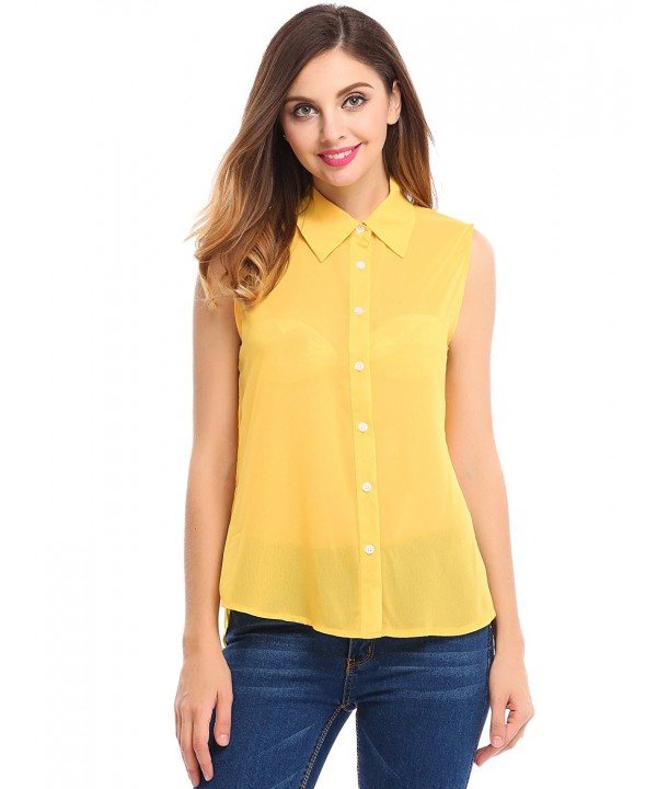 Women's Blouses Button Down Shirts Sleeveless Chiffon Shirt Tops Tees ...