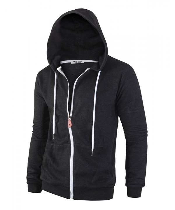 Mens Cotton Lightweight Slim Fit Pocket Zip-Up Hoodie Jacket - Charcoal ...